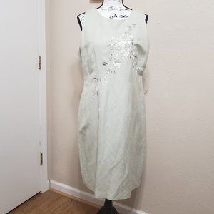 Mint Green Sheath dress with botanical embroidery by Jessica Howard Size 16